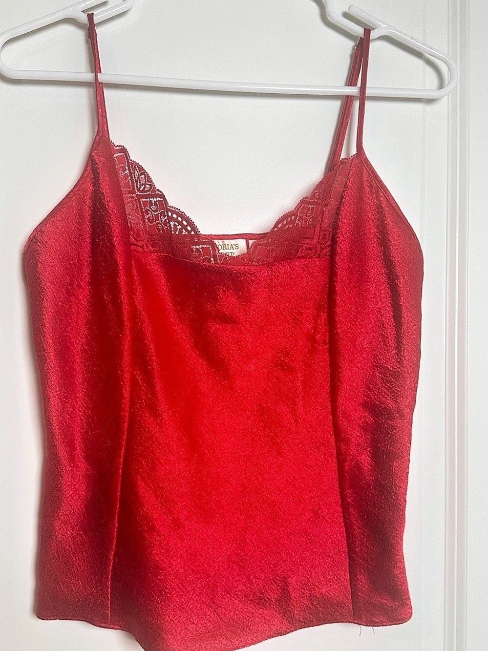 Victoria's Secret Vintage Gold Label Satin Lace Trim Camisole Red Medium